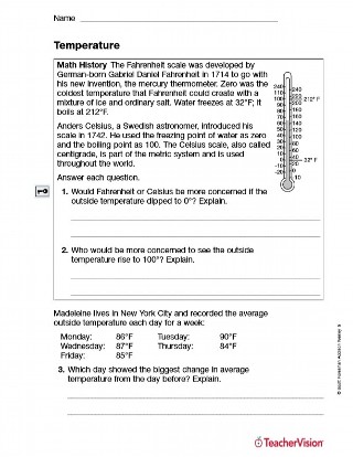Grade 5 Temperature Worksheet